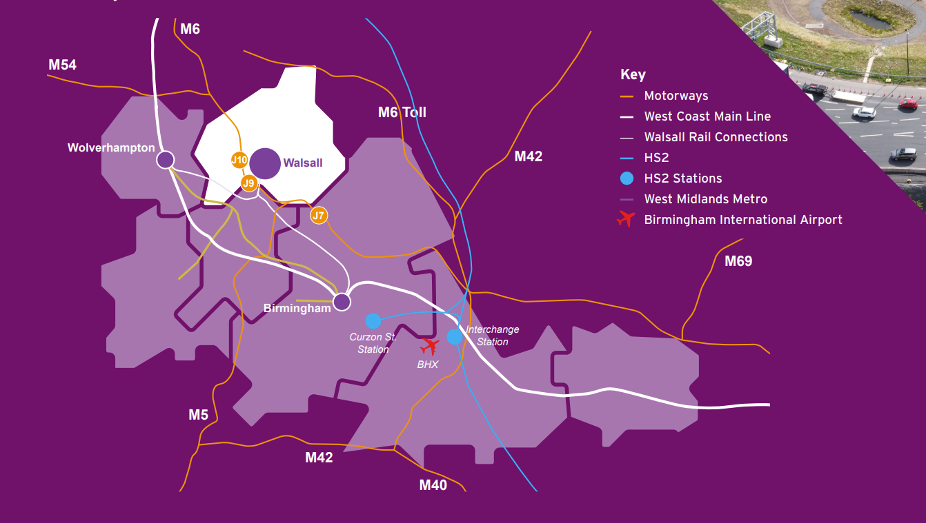 Representation of the transport networks around Walsall