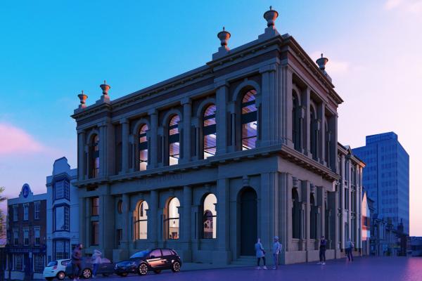 CGI of redeveloped Victorian stone two storey Guildhall building