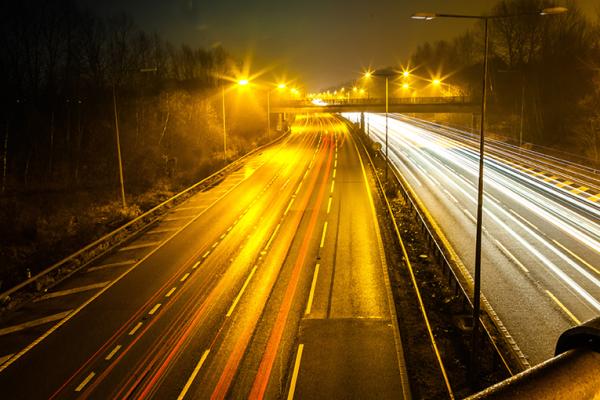 Motorway at night with long exposure lights 