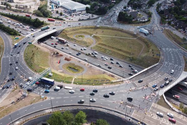 Aerial view of the M6 junction 10 roundabout