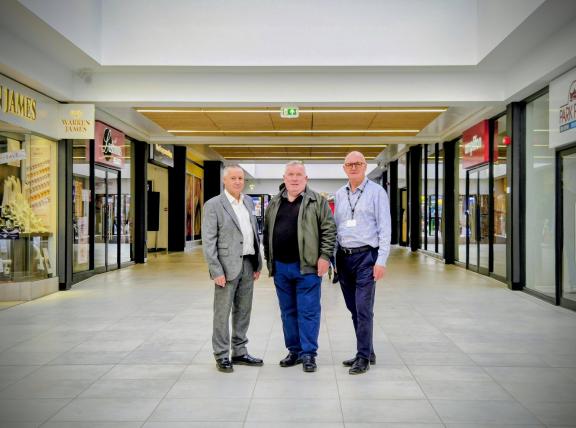 Andrew Bruton (Speller Mecalfe), Cllr Adrian Andrew, Melvin Glasby in the Saddlers Centre