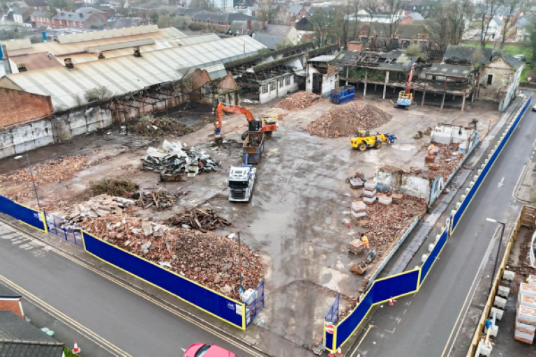 aerial view of the Legge factory site after demolition