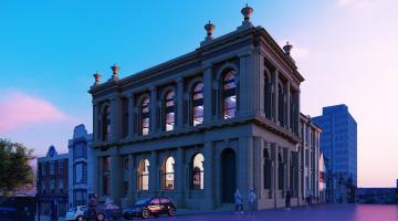 CGI of redeveloped Victorian stone two storey Guildhall building