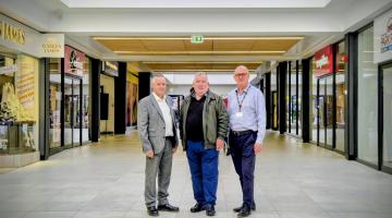 Andrew Bruton (Speller Mecalfe), Cllr Adrian Andrew, Melvin Glasby in the Saddlers Centre