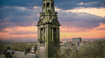 Walsall Council House against a dramatic sunset